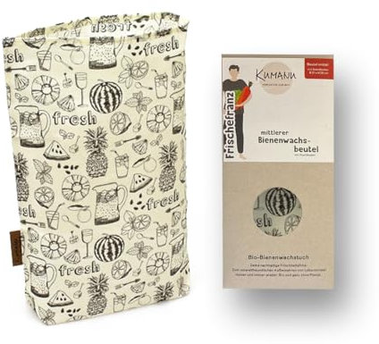 Kumanu | Bio-Bienenwachstuch - Beutel FRISCHEFRANZ mittel | H28cm x B22cm mit Standboden| natürlich und plastikfrei frischhalten | handgemacht in Tirol (fresh)