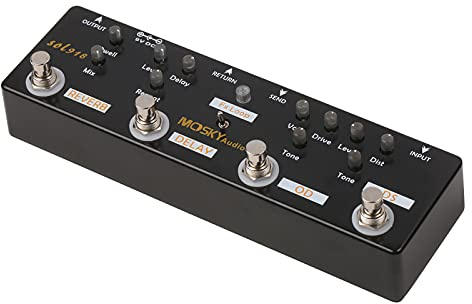 YIWEOG Audio SOL918 Pedal de Efectos múltiples 5 en 1 Pedal de Guitarra de Efectos Combinados True Bypass Dispositivo de Efectos Combinados múltiples en uno Reverberación Delay FX Loop Overdrive