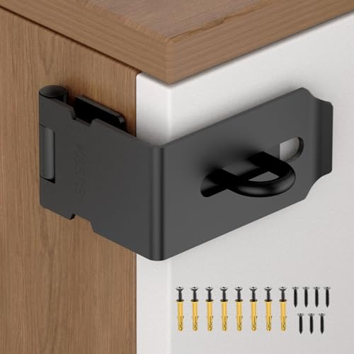 YogePote 90 Degree Hasp Latch, Heavy Duty 304 Stainless Steel Padlock Hasp Lock for Right Angle File Cabinet, Desk Drawer, Tool Box, Mailbox, Bookcase (Black-1pc)