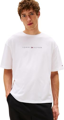 Tommy Hilfiger Uomo T-Shirt Maniche Corte Logo con Scollo Rotondo, Bianco (TH Optic White), XXL