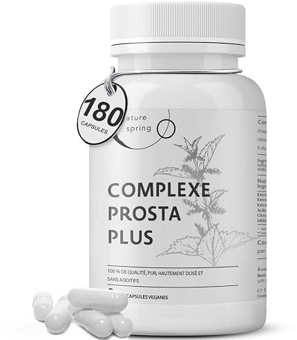 Prosta Plus Complexe – 180 gélules de prostate hautement dosées – Formule unique à base de graines de citrouille, d'extrait de palmier nain, de racine d'ortie avec zinc, vitamine E et sélénium