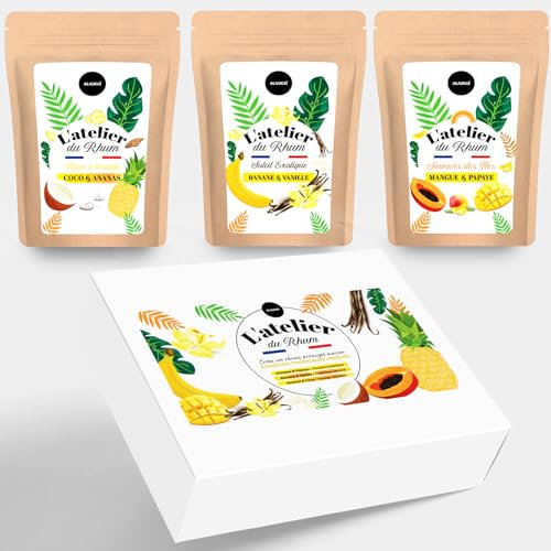 Kit Rhum Arrangé de Dégustation | 3 Nouvelles Saveurs Tropicales | Fabriquer Votre Rhum Maison DIY | Kit Idée Cadeau pour Dégustation et Cocktails | Cadeaux Pour Hommes & Femmes