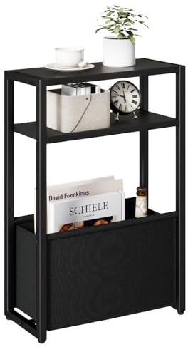 IBUYKE Mesa Auxiliar De 3 Niveles para Espacios Pequeños, con Cesta de disposición Oxford, Mesita De Noche, Mesas Auxiliares para Sofás para Sala De Estar,Dormitorio, Negro TMZ009B