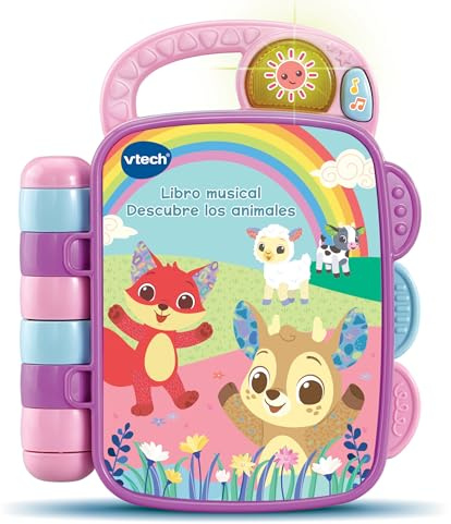 VTech-Baby Libro Musical Descubre los Animales, Libro Infantil para bebés +6 Meses, páginas interactivas, aprende el Clima, la Ropa, Animales, Colores, Versión ESP