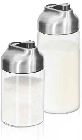 Aelga Zucker- und Sahnespender-Set 350 ml und 210 ml，Zuckerdose Beschwerter Ausgießer, für Kaffee, Tee und Backen