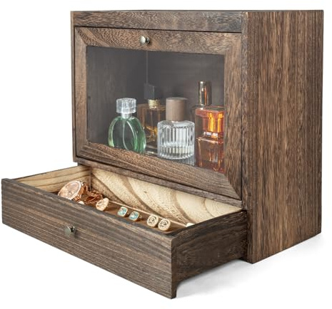 Cokritsm Ambra Organizzatore in legno con vetrina in acrilico cassetto | Portaprofumi, gioielli e cosmetici, ideale per camera da letto o bagno