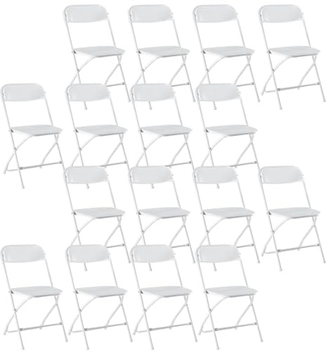 DUMOS Folding Chairs Sets of 16, 330lbs Capacity Plastic Stackable Home Office Chair, Portable Fold Up for Indoor Outdoor, Patio, Camping, Garden, Party (White)