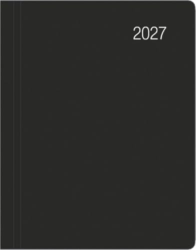 Taschenkalender schwarz 1W/2S 2027: Wochenplaner 8x11 cm mit 1 Woche auf 2 Seiten, Arbeitstage-, Tages- & Wochenzählung, Monatsübersicht & Notizbereich für Arbeit & Studium