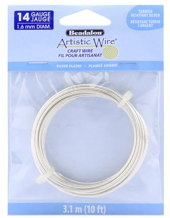 Artistic Wire, 14 Gauge Silver Plated Tarnish Resistant Colored Copper Craft Wire, Tarnish Resistant Silver, 10 ft