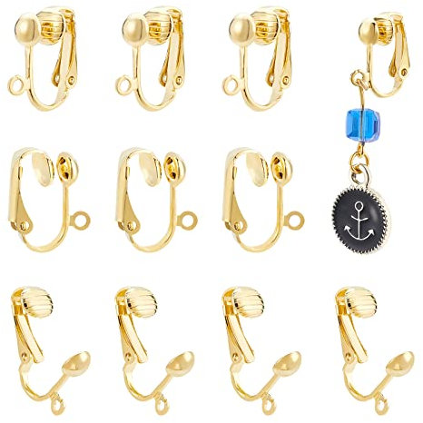 Componentes de Pendiente de Hierro con Cierre de Clip, para Las Orejas no Perforadas, Dorado, sin niquel, Acerca de 13.5 mm Ancho, 15.5 mm Largo, 7 mm Espesor, Agujero: Acerca de 1.2 mm