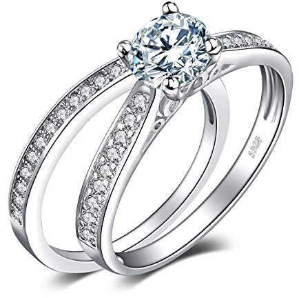 JewelryPalace 14K Gold Plated 925 Sterling Silver Cubic Zirconia Promise Rings for Her, Wedding Bands Engagement Rings for Women, Anniversary 1.3ct Solitaire Ring Set Size 7
