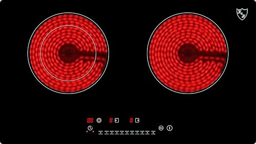 K&H Glaskeramikkochfeld HC-N-3402 [2 ZONEN] - Herdplatte 2 Kochfelder - Kochfeld 2 Platten Autark - Kochplatten 2er - Doppelkochplatte Einbaufähig & Freistehend - 60CM - 3400 Watt - 9 Leistungsstufen