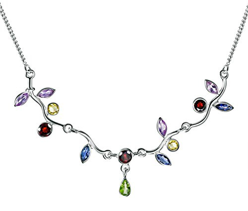 Franki Baker délicat Péridot, grenat, améthyste, Citrine et argent sterling Feuille Collier.