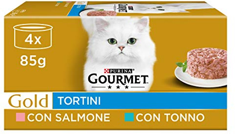 GOURMET Gold Cibo Umido per Gatti Adulti, Tortini con Salmone e con Tonno, 48 Lattine da 85 g