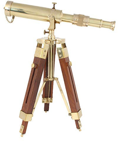 Vintage Brass Telescope on Tripod Stand use Lens Antique Desktop Brass Telescope Royal Antique Golden Finish Spyglass Nautical Beautiful On Wooden Tripod Stand