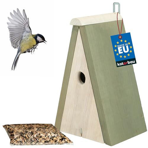 KOTARBAU® Nistkasten für Meisen aus lackiertem Holz mit Futtervorrat Grau Vogelhaus Bausatz Vogel Nistkasten Vogelnistkästen Vogelnistkasten Wetterfest Nistkasten Meise 160 x 250 mm