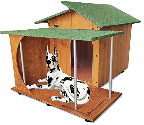 ORIGINAL LEGNO Hundehütten Hundehaus Hundehöhle mit Veranda Aus Massiv Holz Echtholz Geshenk THERMOVORHANG Made in Italy Mod. Alpi E - Deutsche Dogge 121x170xH108