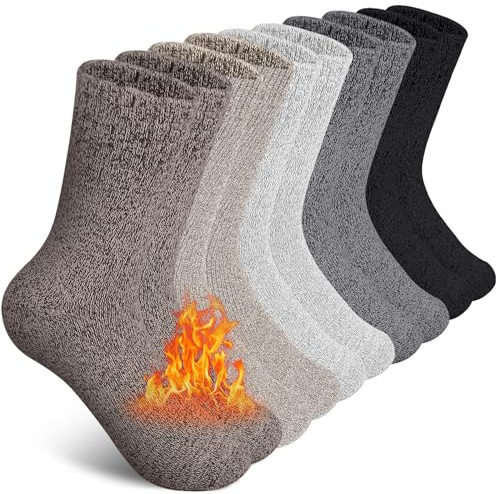 SIMIYA 5 Pairs Wool Socks Mens, Thick Warm Winter Hiking Casual Crew Socks