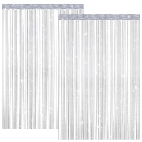 MINZHI Juego de 2 cortinas de hilos de 100 x 200 cm, cortinas de hilos plateados, para bodas, dormitorios, hoteles, decoración de fotografía