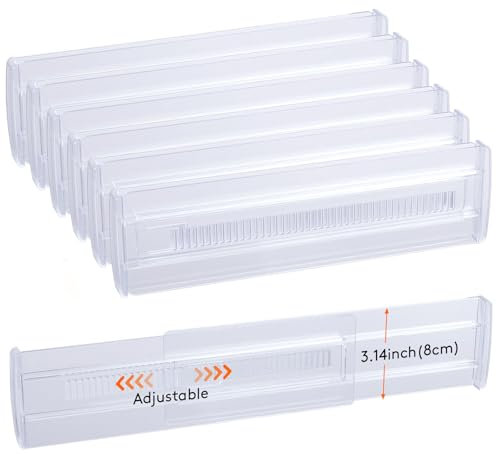 Damogo 6 Pack Expandable Drawer Dividers, 3.2 High, Clear Plastic, 11.2-20 Adjustable, Organisers for Clothes, Kitchen, Office, Cosmetics