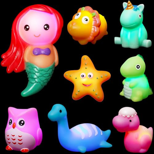 Jovicos Badespielzeug Baby, 8 Stück LED Tier Badewannenspielzeug