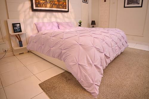 AHS - King Lilac Pintuck Duvet Cover Sheet - Comfy Bedding Set With Pillow Cases - Soft Durable Brushed Microfiber Quilt Cover - Breathable & Washable Duvet Bedding Set