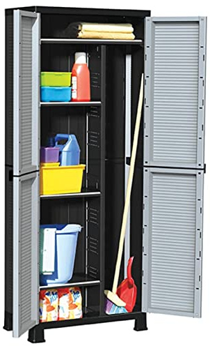 Cinyiqo Plastic Cabinet 68x39x171.5 cm Tall Plastic Vertical Storage Cabinet,Garden Storage Cupboard,Outdoor Lockable Cabinet,Water Resistant Tall Cupboard,Garden Storage Box