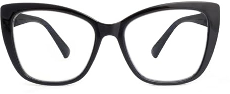 SKYWAY Occhiali da Lettura per Donna, Occhiali da Computer Oversize alla Moda con Blocco Luce Blu, Montatura Quadrata a Occhio di Gatto con Cerniera a Molla (Nero,1.0)