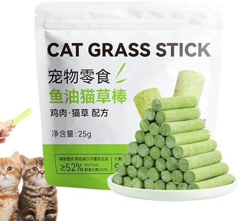 Katzensnack Stick, Indoor Cat Snack, Natürliches Katzengras, Haustier Beißspielzeug, Haarball Heilmittel, Beißstab für Kätzchen, Katzenzähne Reinigung Katzengras Kaustab für Innen und Außen Katze