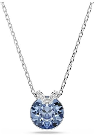 Swarovski Bella V Collana Pendente, Gioiello con Cristalli Blu, Pietre Preziose a Taglio Round, Chiusura a Moschettone, Placcatura in Tonalità Rodio, 38-43 cm, 1,3 x 1,1 cm