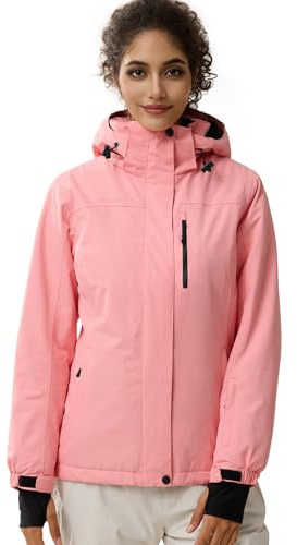 FREE SOLDIER Veste de Ski Neige Imperméable Femme Doublée Polaire Chaude Hiver Pluie avec Capuche Surpiqûres Étanchées (Rose,S)