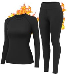 HiZiTi Camiseta Termica Mujer Invierno Conjunto Interior Termico Manga Larga Ropa para el Frio Extremo Camisetas Mallas Pantalones Leggings Térmicos Ropa Nieve Negro S