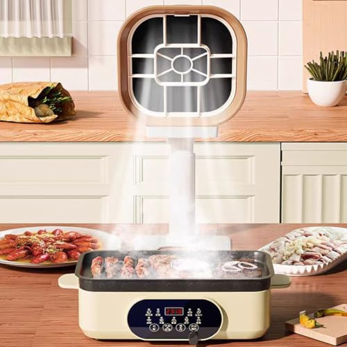 URPIZY Hotte de table portable avec aspiration puissante et hauteur réglable, filtre compact anti-fumée et anti-odeurs pour les petites cuisines, design amovible en ABS de couleur abricot