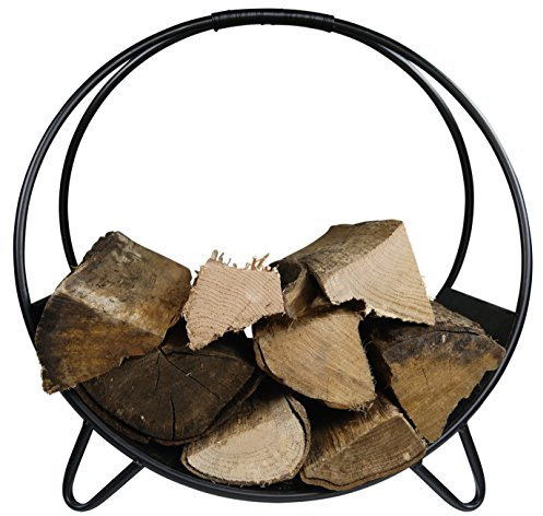 khevga Kamin-Holzkorb Metall schwarz modern rund