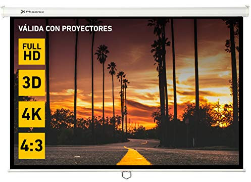Phoenix Technologies - Pantalla de proyección, Manual Enrollable, 100 2 x 1.5 metros, Formato 4:3 de techo y pared