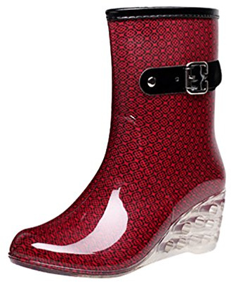LvRao Zapatos de Tacón Alto Botas con Cremallera de Las Mujeres | Botas de Agua Damas Patrón de Punto Botines de Lluvia Wellies Rojo Etiqueta 38, EU 38