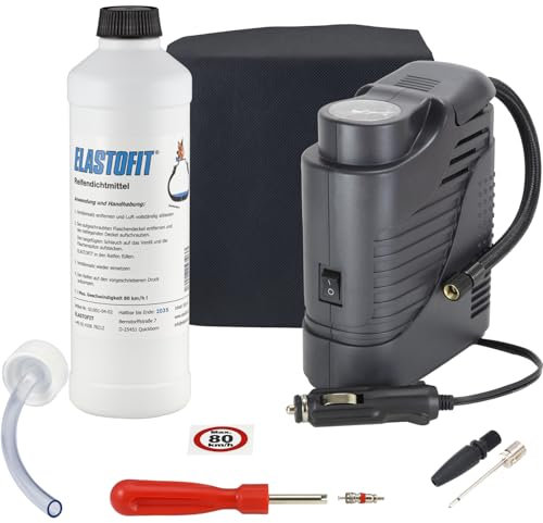ELASTOFIT Reifenpannenset Compact für alle PKW 12V Kompressor Reifendichtmittel (Compact)