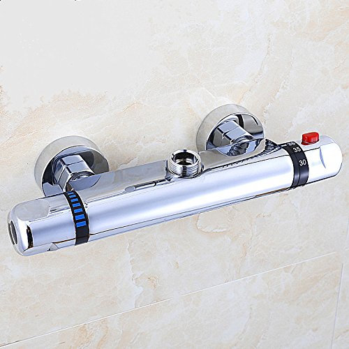 Vinteky Grifo Termostático Ducha, Bañera con Botón de Seguridad, Termostato de Pared de 38 ℃, de Latón Cromado