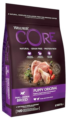 Wellness CORE Puppy 10 kg, Huhn & Truthahn – Hundefutter Trocken für Welpen Kleiner und mittlerer Rassen, getreidefrei, natürlich, hypoallergen, proteinreich, für die Entwicklung von Gehirn und Augen