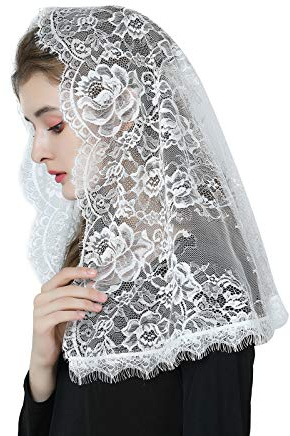 BEAUTELICATE Velo di Pizzo Chiesa Velo da Sposa Mantilla Velo Cattolica Sciarpe Scialle di Pizzo Copricapo Foulard Messa In Latino Nero Bianco V114