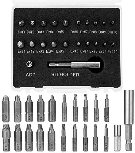 Gasea 22 Pcs Damaged Screw Extractor Set for Broken Screw HSS Bolt Extractor Stripped Screw Remover with Magnetic Extension Bit Holder and Socket Adapter Kit