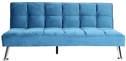 Mendler Sofa HWC-K21, Klappsofa Couch Schlafsofa, Nosagfederung Schlaffunktion Liegefläche 181x107cm - Samt, blau