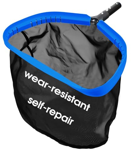 Upgraded Self-Repair Pool Net, Pool & Pond Cleaning Skimmer with Heavy Duty Nylon Net - Fine Mesh, Aluminum Frame, Deep Trash Bag for Above Ground & In-ground Pools, Leaf Skimmer Rake Net(No Pole)