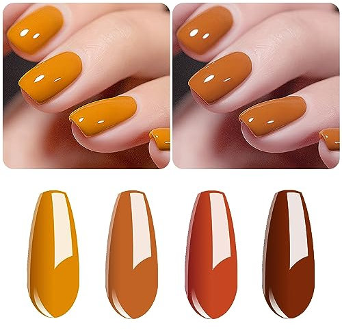 Vishine Gel Nail Polish Set - 4 Colori Zucca Speziata Giallo Arancione Carota Collezione Colore Nail Art Smalto UV LED Gel Polish Vernice Lunga Durata Salone Manicure fai da te 8ml #C014