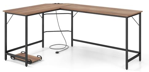 SFAREST Computer Desk, 168 x 125 x 75cm L-Shaped Corner Desk with Removable CPU Stand, Wooden PC Laptop Study Writing Workstation for Home Office (Natural)