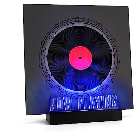 Woodoulogy Now Playing Support d'éclairage pour disques vinyles en bois et acrylique - Plusieurs couleurs - Lumières LED - Pour écouter de la musique - Support de rangement LPS pour disques