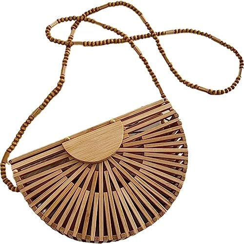 Wudaizhi Bamboo Small Crossbody Bag Semicircle Bamboo Weaving Shoulder Bag Novelty Women Summer Bag for Travel Beach