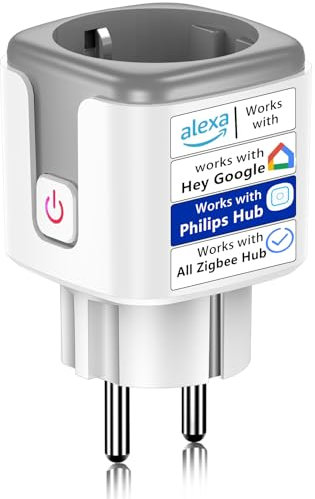 SURFOU Zigbee Enchufe Inteligente WiFi Compatible con Philips Hue, Alexa, Google Home, Smart Plug con Consumo Electrico, Temporizador, Control Remoto de Voz, HUE Bridge Necesario, 16A (1 Pack)