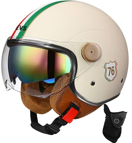 BDBRHFG Casque Ouvert Demi-Casque De Moto Approuvé Dot/ECE Casque De Moto avec Pare-Soleil Style Rétro Vintage Casque De Moto Vespa Jet pour Enfants, Jeunes, Hommes Et Femmes 10,M 56-57cm
