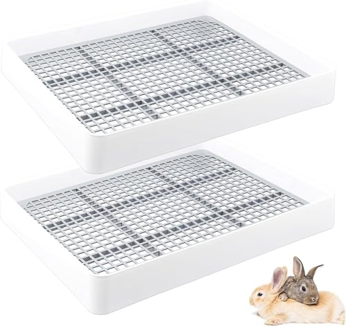 2 Pcs Boîte à litière grande pour lapin, cage avec bac de toilette, entraînement pour cochon d'Inde, rats, hamsters, furet, lapin et autres petits animaux, 38 x 31 x 6.6 cm (15 x 12,2 x 2,6 pouces)